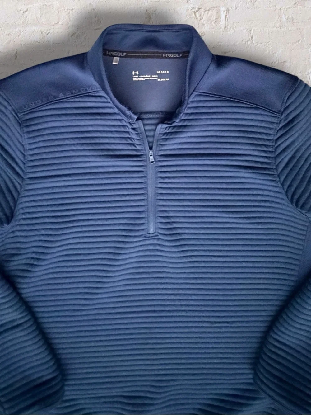 Under Armour Golf ColdGear Ribbed Quarter Zip Pullover Mens L Blue Performance